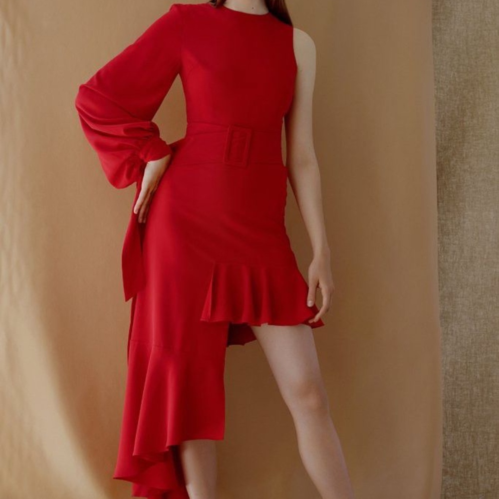 Style Mafia Belted Asymmetrical Ruffle Dress